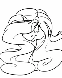 Size: 1080x1350 | Tagged: safe, artist:tessa_key_, derpibooru import, oc, unofficial characters only, pony, unicorn, bust, eye clipping through hair, eyelashes, female, horn, image, jpeg, lineart, mare, monochrome, simple background, smiling, solo, unicorn oc, white background