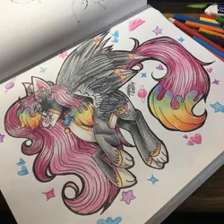 Size: 1080x1080 | Tagged: safe, artist:moshi.poni, derpibooru import, oc, unofficial characters only, hybrid, pony, :p, ear fluff, female, image, irl, jpeg, mare, photo, signature, solo, tongue out, traditional art, wings
