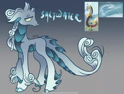 Size: 2198x1668 | Tagged: safe, artist:caramelbolt24, derpibooru import, oc, oc:saltwater, draconequus, hybrid, pony, windigo, crack ship offspring, ear fluff, gradient background, hoof fluff, image, interspecies offspring, jpeg, leonine tail, looking back, male, offspring, parent:discord, parent:windigo, screencap reference, signature, windigo oc