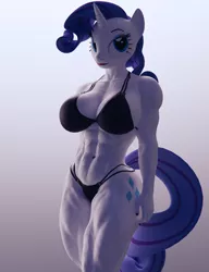 Size: 4000x5200 | Tagged: suggestive, artist:dashie116, derpibooru import, rarity, anthro, unicorn, 3d, abs, bikini, breasts, clothes, daz studio, female, image, muscles, muscular female, png, ripped rarity, simple background, swimsuit, vein, vein bulge