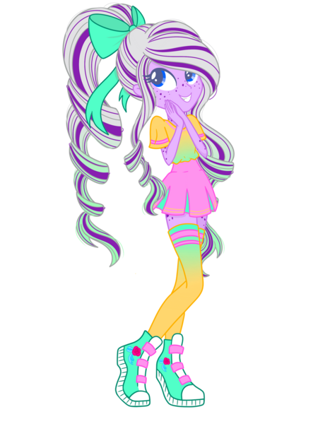 Size: 1280x1708 | Tagged: safe, artist:ocean-drop, derpibooru import, oc, oc:creme de la creme, unofficial characters only, dracony, hybrid, equestria girls, bow, clothes, female, freckles, hair bow, image, interspecies offspring, offspring, parent:rarity, parent:spike, parents:sparity, png, shirt, shoes, simple background, skirt, sneakers, solo, transparent background