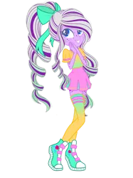 Size: 1280x1708 | Tagged: safe, artist:ocean-drop, derpibooru import, oc, oc:creme de la creme, unofficial characters only, dracony, hybrid, equestria girls, bow, clothes, female, freckles, hair bow, image, interspecies offspring, offspring, parent:rarity, parent:spike, parents:sparity, png, shirt, shoes, simple background, skirt, sneakers, solo, transparent background