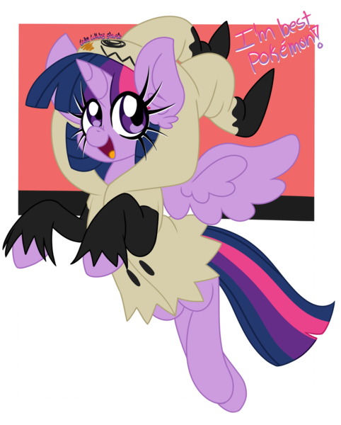 Size: 1280x1595 | Tagged: safe, artist:ladylullabystar, derpibooru import, twilight sparkle, twilight sparkle (alicorn), alicorn, mimikyu, pony, clothes, cosplay, costume, image, png, pokémon, solo