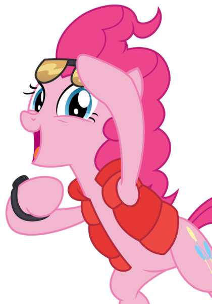 Size: 1500x2144 | Tagged: safe, artist:sketchmcreations, derpibooru import, pinkie pie, earth pony, pony, what about discord?, back to the future, bipedal, clothes, female, image, jacket, looking at you, mare, marty mcfly, open mouth, pi day, png, simple background, smiling, sunglasses, transparent background, vector, watch, wristwatch