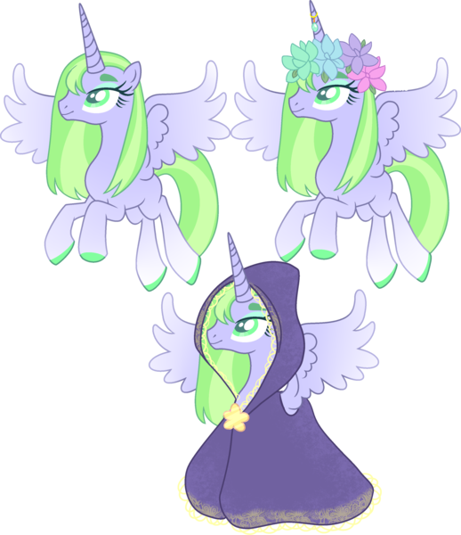 Size: 2674x3099 | Tagged: safe, artist:kurosawakuro, derpibooru import, oc, alicorn, pony, cloak, clothes, female, floral head wreath, flower, image, mare, png, simple background, solo, transparent background