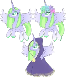 Size: 2674x3099 | Tagged: safe, artist:kurosawakuro, derpibooru import, oc, alicorn, pony, cloak, clothes, female, floral head wreath, flower, image, mare, png, simple background, solo, transparent background