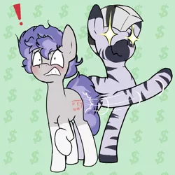 Size: 1000x1000 | Tagged: suggestive, artist:triplesevens, oc, oc:kona, oc:triple sevens, unofficial characters only, pony, unicorn, zebra, ass, butt, duo, exclamation point, image, implied gay, male, pain, png, raised hoof, simple background, slap, slapping, spanking, stallion, wingding eyes