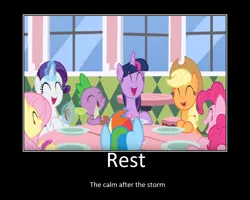 Size: 1074x860 | Tagged: safe, artist:thejboy88, derpibooru import, edit, edited screencap, screencap, applejack, fluttershy, pinkie pie, rainbow dash, rarity, spike, twilight sparkle, alicorn, dragon, the ending of the end, image, mane six, motivational poster, png, twilight sparkle (alicorn), winged spike