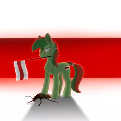 Size: 4000x4000 | Tagged: safe, artist:shturmpony, derpibooru import, cockroach, earth pony, insect, pony, angry, belarus, female, flag, holding a flag, image, mouth hold, png, politics, solo