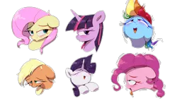 Size: 2400x1377 | Tagged: suggestive, artist:vultraz, applejack, fluttershy, pinkie pie, rainbow dash, rarity, twilight sparkle, earth pony, pegasus, pony, unicorn, ahegao, aroused, bedroom eyes, blushing, bust, drawthread, drool, ears, eyes closed, female, females only, floppy ears, image, implied orgasm, mane six, mare, open mouth, png, portrait, requested art, shaking, simple background, smiling, tongue out, transparent background, unicorn twilight