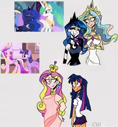 Size: 2472x2662 | Tagged: safe, artist:citi, derpibooru import, screencap, princess cadance, princess celestia, princess luna, twilight sparkle, alicorn, human, the beginning of the end, three's a crowd, humanized, image, jpeg, scene interpretation, screencap reference, twilight sparkle (alicorn)