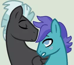 Size: 459x403 | Tagged: safe, artist:box-of-ideas, artist:jadethepegasus, derpibooru import, open skies, thunderlane, pegasus, pony, base used, blushing, eyes closed, gay, gray background, grin, image, kissing, male, png, shipping, simple background, smiling, stallion, thunderskies