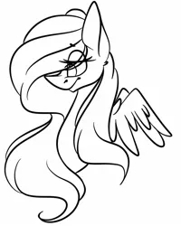 Size: 1080x1350 | Tagged: safe, artist:tessa_key_, derpibooru import, fluttershy, pegasus, pony, bust, eye clipping through hair, eyelashes, female, image, jpeg, lineart, mare, monochrome, simple background, solo, white background, wings