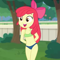 Size: 1080x1080 | Tagged: suggestive, banned from derpibooru, edit, edited screencap, screencap, apple bloom, equestria girls, equestria girls series, holidays unwrapped, spoiler:eqg series (season 2), adorabloom, apple bloom's bow, belly button, bow, clothes, clothes edit, cute, female, hair bow, image, lolicon, panties, pants, png, short shirt, skimpy outfit, smiling, solo, the cider louse fools, thong, underage, underwear