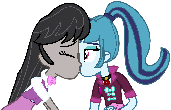 Size: 700x453 | Tagged: safe, artist:jadethepegasus, derpibooru import, octavia melody, sonata dusk, equestria girls, cute, duo, duo female, female, females only, image, kissing, lesbian, png, shipping, sonatabetes, sontavia