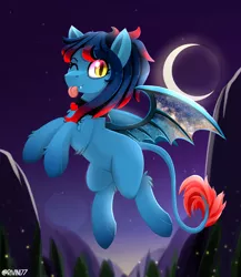 Size: 2600x3000 | Tagged: safe, artist:rivin177, derpibooru import, oc, bat pony, pony, bat pony oc, bat wings, clips, commission, flying, hooves up, image, lens flare, moon, moonlight, night, png, purple sky, solo, wings