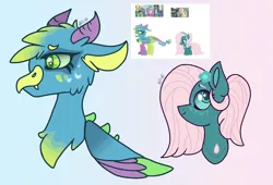 Size: 2388x1628 | Tagged: safe, artist:caramelbolt24, derpibooru import, fluttershy, pharynx, spike, thorax, oc, changedling, changeling, dragon, gryphon, hybrid, pegasus, pony, abstract background, bust, ear fluff, gigachad spike, horns, image, jpeg, king thorax, magical gay spawn, multiple parents, offspring, older, older spike, parent:fluttershy, parent:gallus, parent:pharynx, parent:spike, parent:thorax, screencap reference, signature