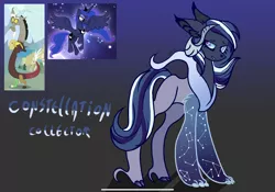 Size: 2388x1668 | Tagged: safe, artist:caramelbolt24, derpibooru import, discord, princess luna, oc, alicorn, draconequus, hybrid, pony, abstract background, constellation, draconequus oc, ear fluff, female, horn, image, interspecies offspring, male, mare, offspring, parent:discord, parent:princess luna, parents:lunacord, png, signature, wings