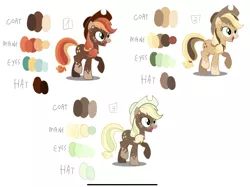 Size: 2233x1668 | Tagged: safe, artist:caramelbolt24, derpibooru import, applejack, earth pony, pony, eyelashes, female, freckles, hat, image, jpeg, mare, open mouth, raised hoof, redesign, reference sheet