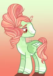 Size: 1024x1472 | Tagged: safe, artist:caramelbolt24, derpibooru import, oc, oc:pretty baby, unofficial characters only, pegasus, pony, deviantart watermark, ear fluff, gradient background, image, jpeg, looking back, male, obtrusive watermark, pegasus oc, signature, solo, stallion, watermark, wings