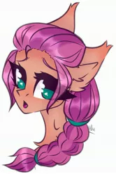 Size: 2135x3215 | Tagged: safe, artist:thepiratemangle, derpibooru import, sunny starscout, earth pony, pony, blushing, braid, bust, ear fluff, eyelashes, female, g5, high res, image, jpeg, looking at you, mare, open mouth, portrait, simple background, solo, white background