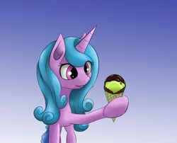 Size: 1904x1535 | Tagged: safe, artist:guatergau5, derpibooru import, izzy moonbow, pony, unicorn, cone, female, food, g5, gradient background, ice cream, image, mare, png, solo