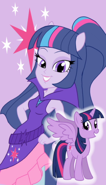 Size: 1000x1750 | Tagged: safe, artist:theroyalprincesses, derpibooru import, twilight sparkle, twilight sparkle (alicorn), alicorn, pony, equestria girls, human ponidox, image, png, self ponidox