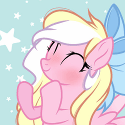 Size: 900x900 | Tagged: safe, artist:sofk, derpibooru import, oc, oc:bay breeze, unofficial characters only, pegasus, pony, animated, blushing, bow, clapping, cute, eyes closed, female, gif, hair bow, happy, image, mare, ocbetes
