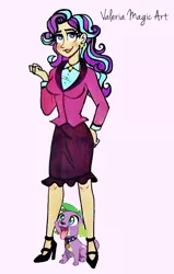Size: 936x1476 | Tagged: safe, artist:baekgup edits, artist:valeriamagicart, deleted from derpibooru, derpibooru import, edit, spike, starlight glimmer, dog, human, equestria girls, adorasexy, between legs, blushing, bouquet, clothes, cute, duo, eyes on the prize, female, flower, high heels, humanized, image, looking up, lucky bastard, male, older, older starlight glimmer, png, sexy, shipping, shoes, size difference, skirt, sparlight, spike the dog, straight, tongue out