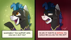 Size: 1996x1123 | Tagged: safe, artist:helmie-art, derpibooru import, pony, bust, clothes, costume, duo, headset, image, jpeg, shadowbolts, shadowbolts costume, signature