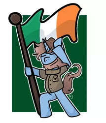 Size: 828x962 | Tagged: safe, artist:redpalette, derpibooru import, oc, oc:ire mend, unicorn, beard, clothes, cute, facial hair, flag, holiday, horn, image, ireland, jacket, meme, military, png, pride, salute, smiling, st.patrick's day, unicorn oc