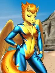 Size: 4500x6000 | Tagged: safe, artist:mykegreywolf, derpibooru import, spitfire, anthro, pegasus, bodysuit, clothes, image, png, sexy, stupid sexy spitfire, tight clothing, uniform, wonderbolts uniform