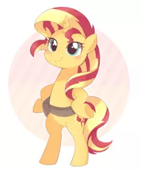 Size: 2385x2894 | Tagged: safe, artist:arrow__root, sunset shimmer, pony, unicorn, equestria girls, mirror magic, spoiler:eqg specials, bipedal, blushing, cute, female, high res, hoof on hip, image, in the human world for too long, mare, pixiv, png, scene interpretation, shimmerbetes, solo