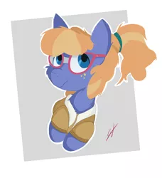 Size: 3496x3832 | Tagged: safe, artist:groomlake, derpibooru import, frazzle rock, earth pony, pony, colored, female, freckles, glasses, gray background, image, mare, png, simple background, solo, solo female