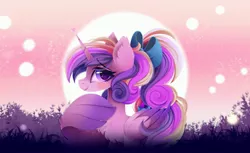 Size: 3600x2200 | Tagged: safe, artist:liquorice_sweet, derpibooru import, princess cadance, alicorn, pony, bow, chest fluff, ear fluff, female, hair bow, image, jpeg, looking at you, smiling, smiling at you, solo