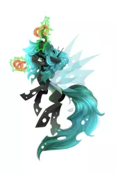 Size: 2000x3000 | Tagged: safe, artist:liquorice_sweet, derpibooru import, queen chrysalis, changeling, changeling queen, female, food, glowing horn, horn, image, jpeg, looking at you, magic, pretzel, simple background, solo, telekinesis, white background