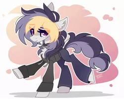 Size: 2500x2000 | Tagged: safe, artist:liquorice_sweet, derpibooru import, oc, oc:liquorice sweet, unofficial characters only, earth pony, pony, abstract background, chest fluff, clothes, eye clipping through hair, female, freckles, hoodie, image, jpeg, lidded eyes, looking at you, mare, pants, smiling, smiling at you, solo, sweatpants, underhoof