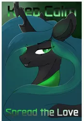 Size: 2442x3500 | Tagged: safe, artist:therealf1rebird, derpibooru import, queen chrysalis, changeling, changeling queen, pony, female, horn, image, jpeg, keep calm, looking at you, mare, solo