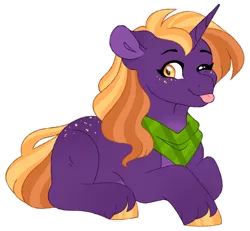 Size: 1024x948 | Tagged: safe, artist:hauntedphantom, derpibooru import, oc, unofficial characters only, pony, unicorn, blank flank, butt freckles, crack ship offspring, freckles, image, lying down, magical gay spawn, neckerchief, offspring, one eye closed, parent:big macintosh, parent:hoo'far, png, prone, simple background, solo, tongue out, transparent background, unshorn fetlocks, wink