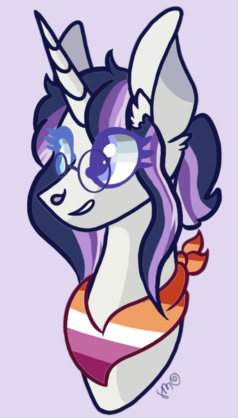 Size: 934x1638 | Tagged: safe, artist:caramelbolt24, derpibooru import, oc, unofficial characters only, pony, unicorn, abstract background, bust, commission, ear fluff, eyelashes, glasses, grin, horn, image, jpeg, neckerchief, signature, smiling, solo, unicorn oc, ych result