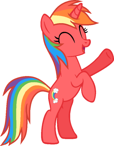 Size: 591x756 | Tagged: safe, artist:pegasski, derpibooru import, oc, unofficial characters only, pony, unicorn, base used, bipedal, eyelashes, eyes closed, female, hoofy-kicks, horn, image, mare, multicolored hair, open mouth, png, rainbow hair, raised hoof, rearing, simple background, smiling, solo, transparent background, unicorn oc, vector