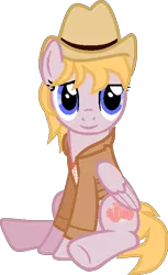 Size: 419x685 | Tagged: safe, artist:pegasski, derpibooru import, oc, ponified, pegasus, pony, fallout equestria, base used, clothes, eyelashes, female, hat, image, mare, png, sitting, smiling, solo, underhoof, wings