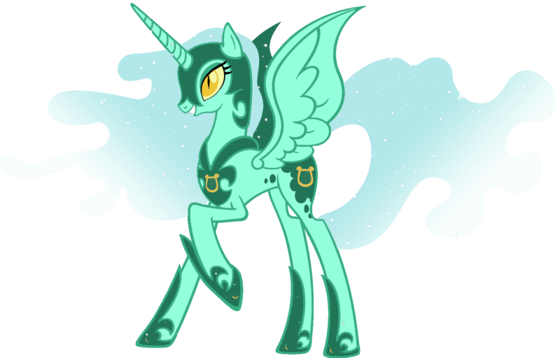 Size: 1600x1024 | Tagged: dead source, safe, artist:doctorxfizzle, derpibooru import, lyra heartstrings, nightmare moon, alicorn, pony, fusion, image, png, race swap, recolor, solo