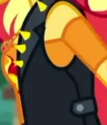 Size: 1920x2229 | Tagged: safe, deleted from derpibooru, derpibooru import, screencap, sunset shimmer, equestria girls, equestria girls series, so much more to me, boobshot, breasts, clothes, cropped, cutie mark, cutie mark on clothes, geode of empathy, image, jacket, jpeg, leather, leather jacket, magical geodes