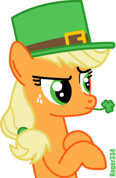 Size: 400x612 | Tagged: safe, artist:roger334, derpibooru import, applejack, earth pony, pony, hat, holiday, image, png, saint patrick's day, shamrock, simple background, solo, transparent background