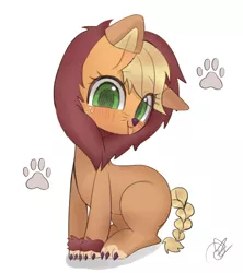 Size: 3232x3647 | Tagged: safe, artist:choyamy, applejack, earth pony, pony, animal costume, applelion, clothes, costume, cute, female, high res, image, jackabetes, mare, png, simple background, solo, tongue out, white background