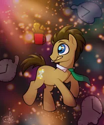 Size: 1102x1334 | Tagged: safe, artist:lilpinkghost, derpibooru import, doctor whooves, time turner, earth pony, pony, clock, coffee, coffee mug, image, jpeg, mouth hold, mug, pencil, solo