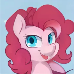 Size: 1024x1024 | Tagged: safe, artist:thisponydoesnotexist, derpibooru import, machine learning generated, pony, image, jpeg, light blue background, neural network, not pinkie pie, open mouth, simple background