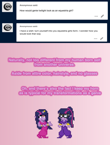 Size: 504x661 | Tagged: safe, artist:verve, derpibooru import, sci-twi, twilight sparkle, twilight sparkle (alicorn), alicorn, anthro, human, ain't never had friends like us, equestria girls, ask, gradient background, image, png, self ponidox, solo