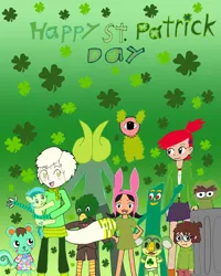 Size: 2540x3176 | Tagged: safe, derpibooru import, sandbar, addison (zoophobia), animal crossing, bob burgers, crossover, dedusmulm, don't hug me i'm scared, foster's home for imaginary friends, frankie foster, green, gumby, holiday, hylics, image, jpeg, lisa loud, louise belcher, lyman (animal crossing), mint (animal crossing), oscar the grouch, robin crowe, saint patrick's day, sesame street, the loud house, tyro, zoophobia